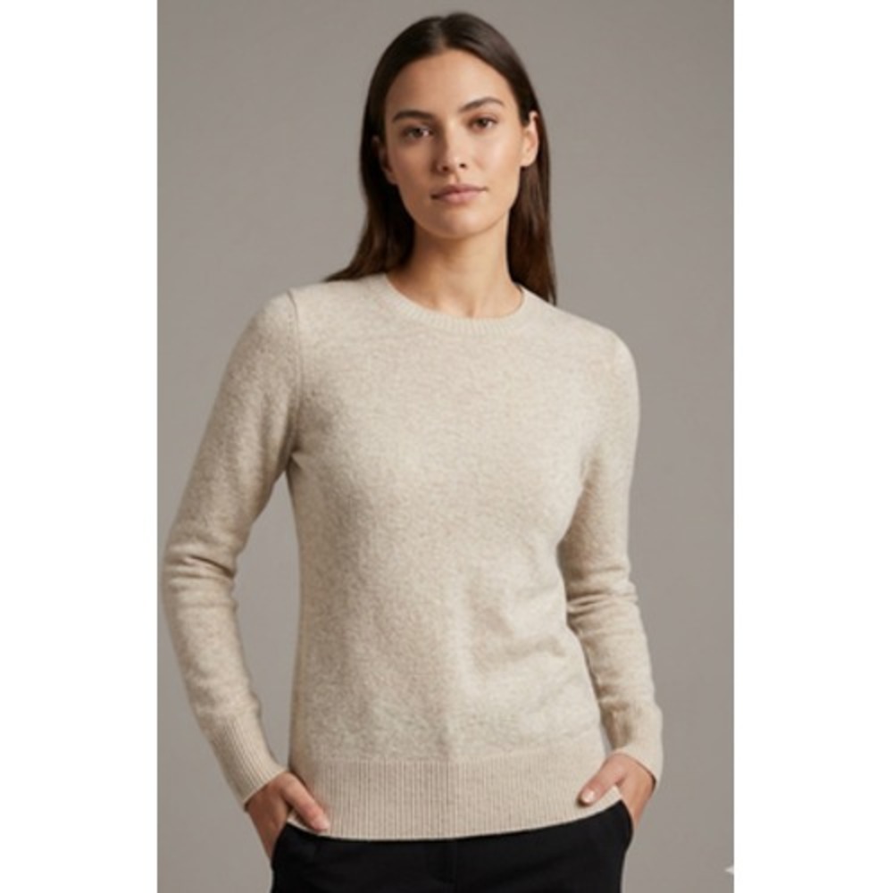 Only Mine Sweater Womens S Beige Crew‎ Neck 100% Cashmere Pullover Lightweight